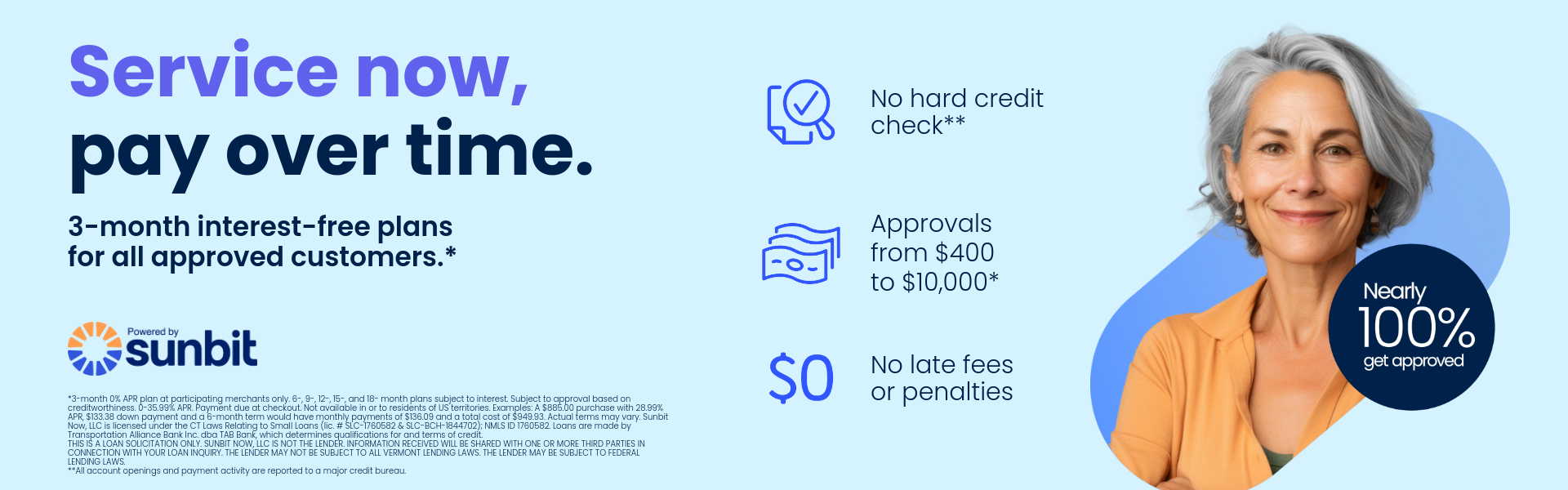 Sunbit Service now and pay over time