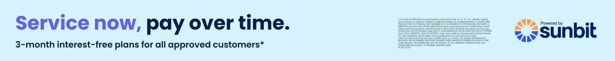 Sunbit Service now and pay over time